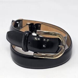 VTG Talbots Black Leather Belt Womens Medium Classic Minimalist Swivel Joint USA
